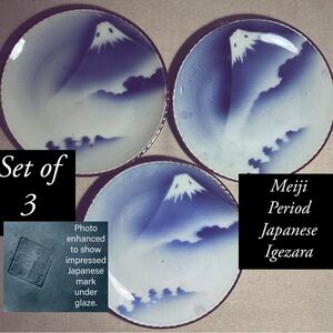 Meiji Period Japanese Igezara Transferware 10" Plates With Mark
